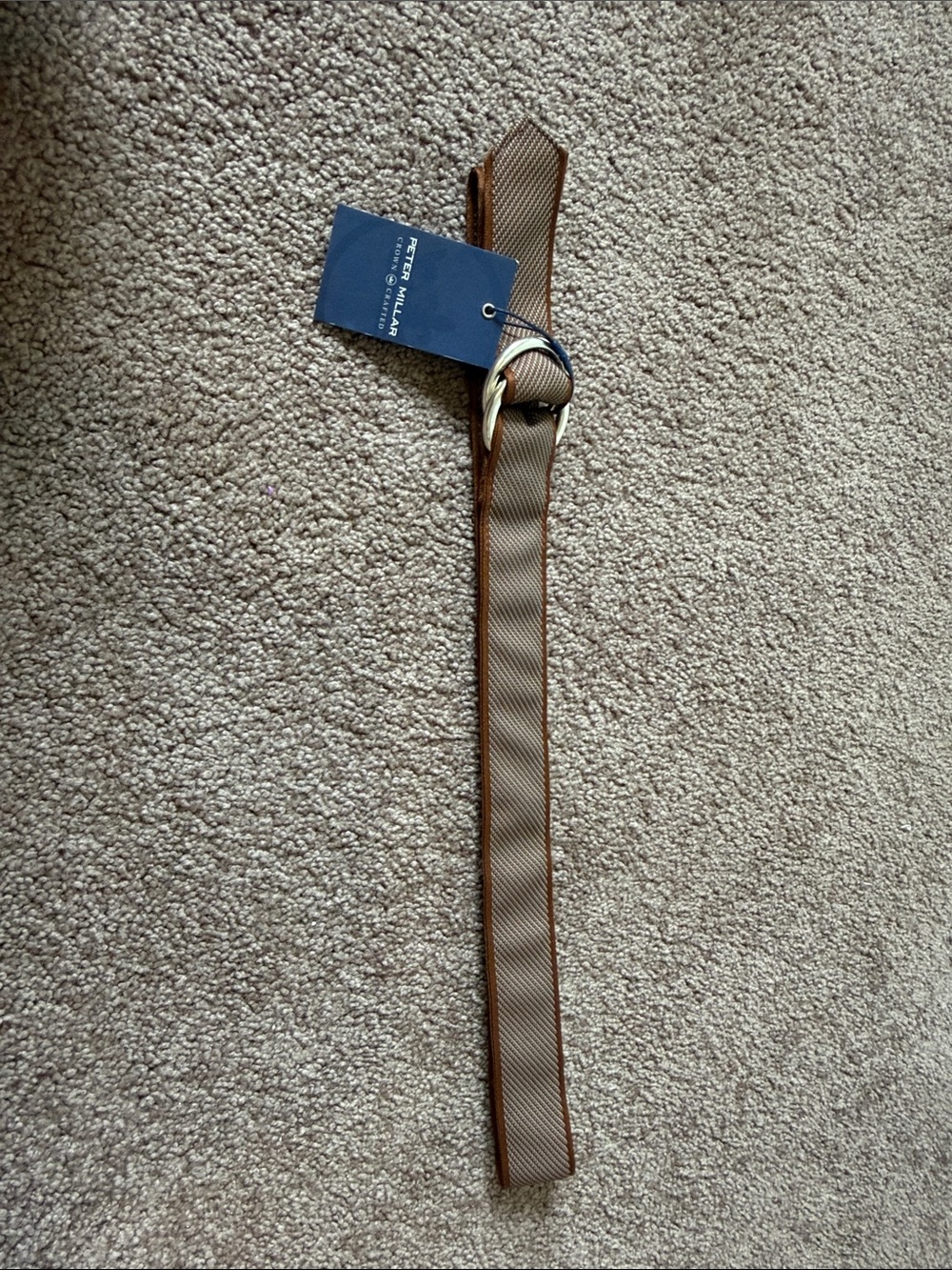 Peter Millar Tan Fabric Belt with Silver Ring Buckle